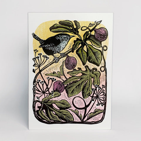 Hawk and Rose Press - Wren & Figs Linocut Card