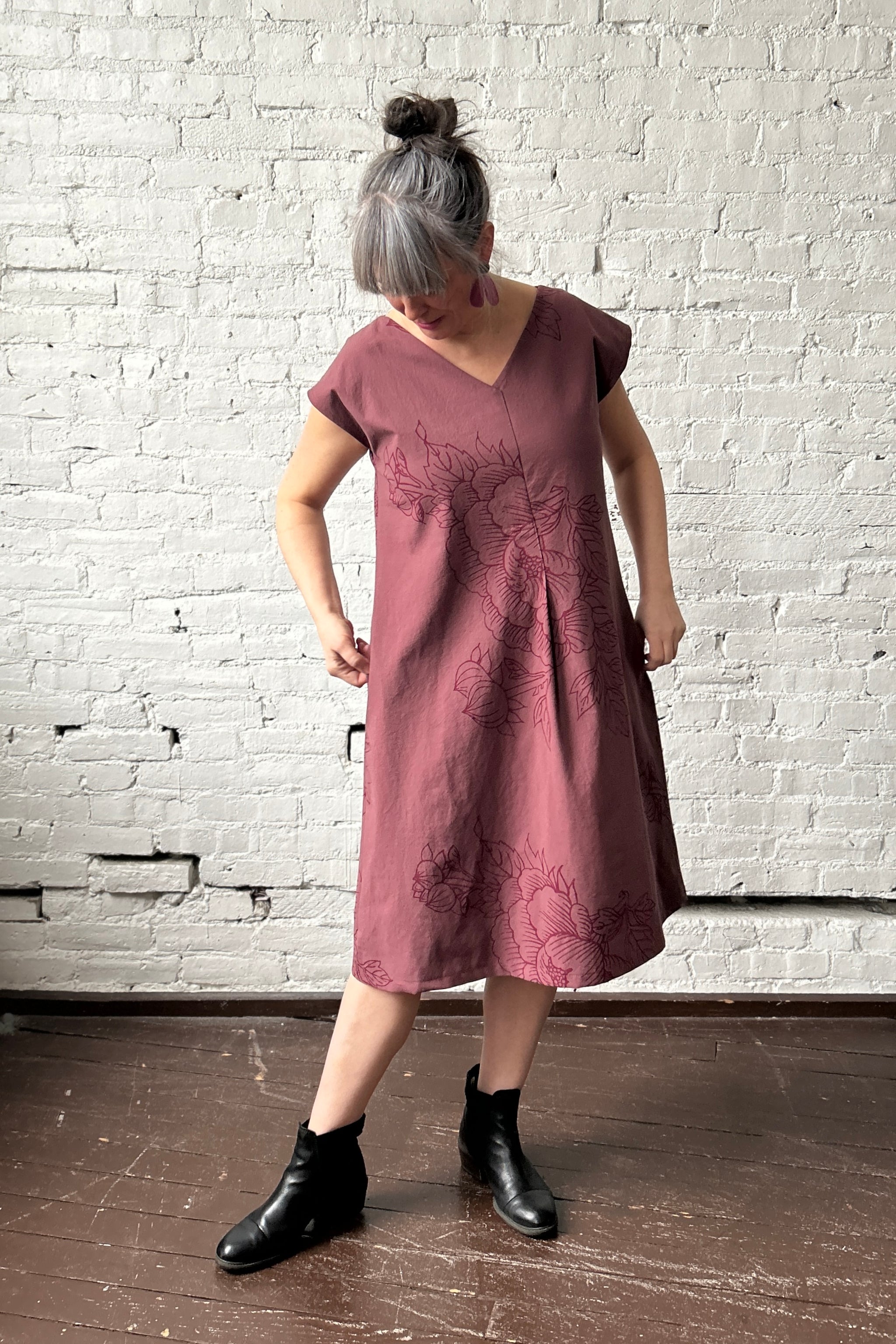 Shelter Dress - Plum with Giant Peony