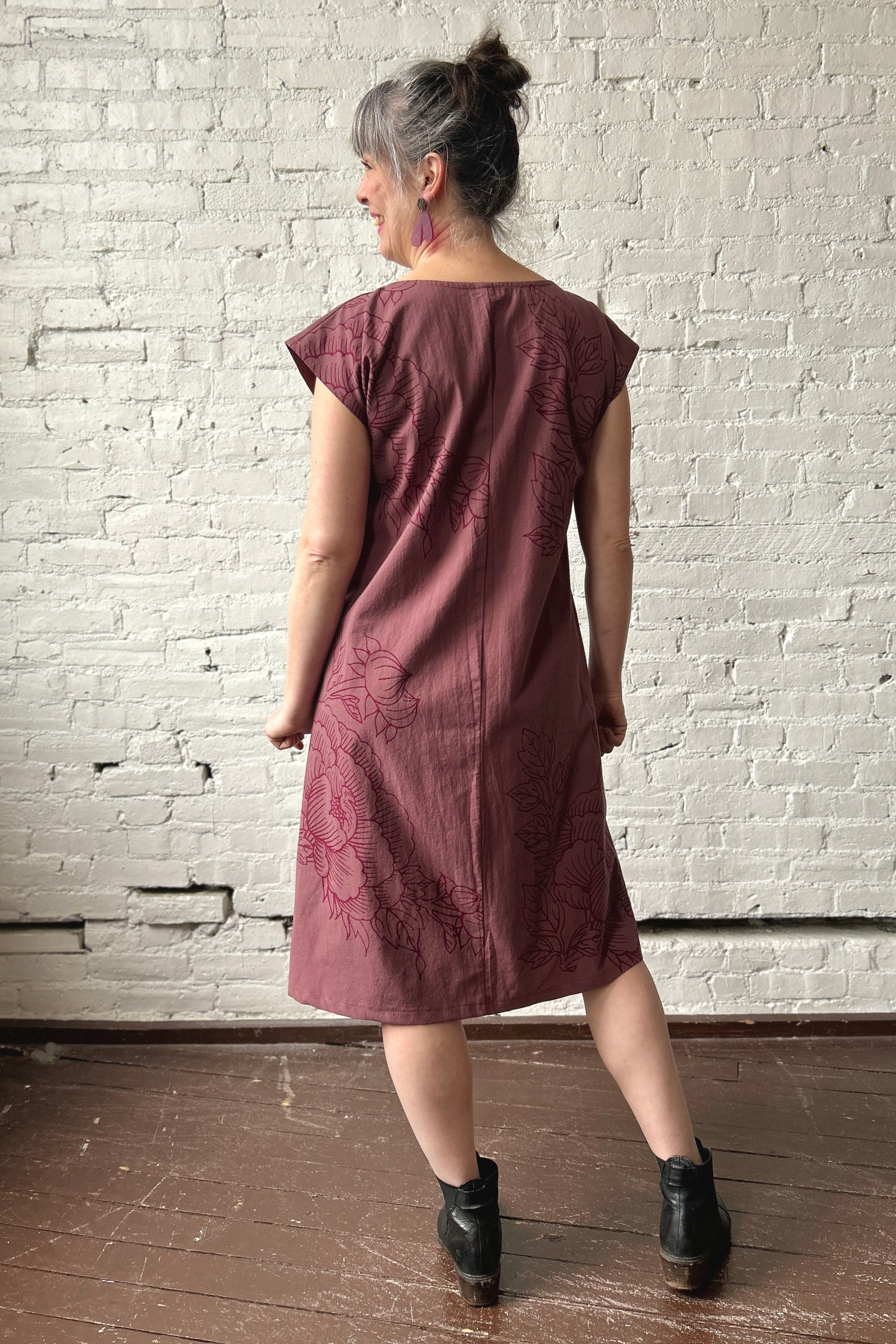 Shelter Dress - Plum with Giant Peony