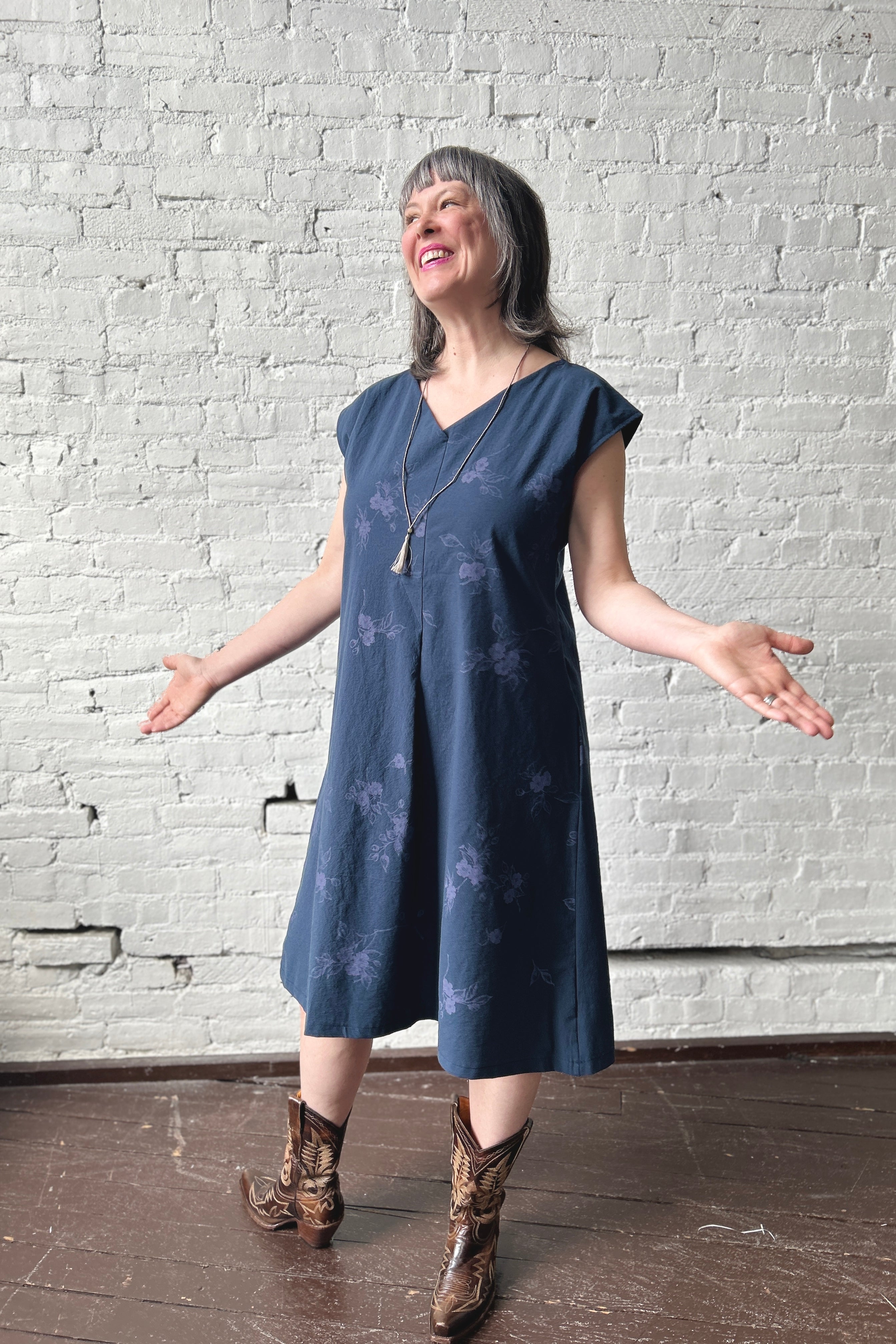 Shelter Dress - Navy with Apple Blossoms