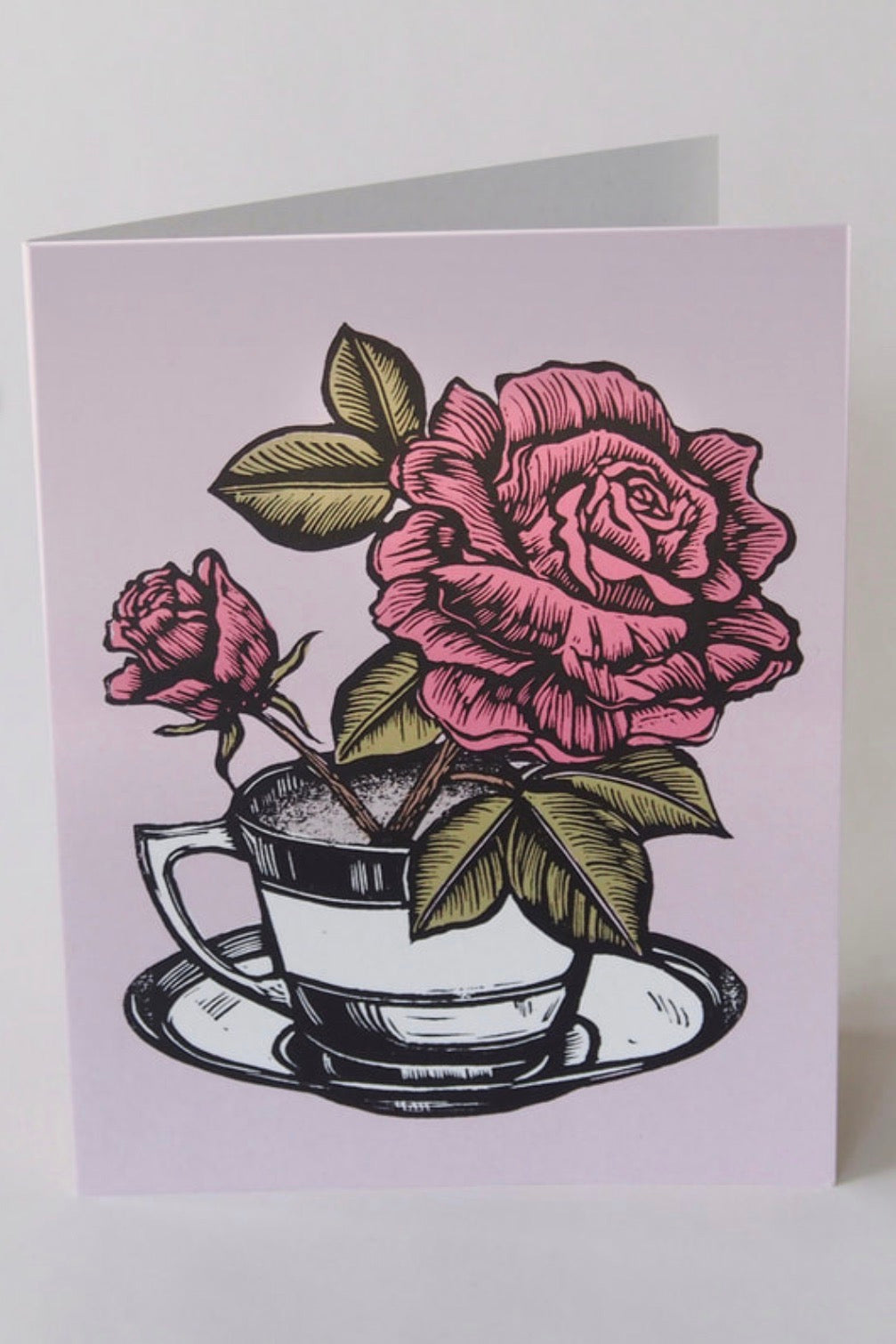 Hawk and Rose Press - Tea Roses Linocut Card