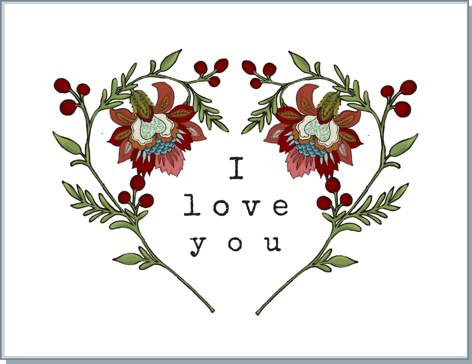 Newfolk&Cabin Jacobean I Love You Floral Heart - Greeting Card