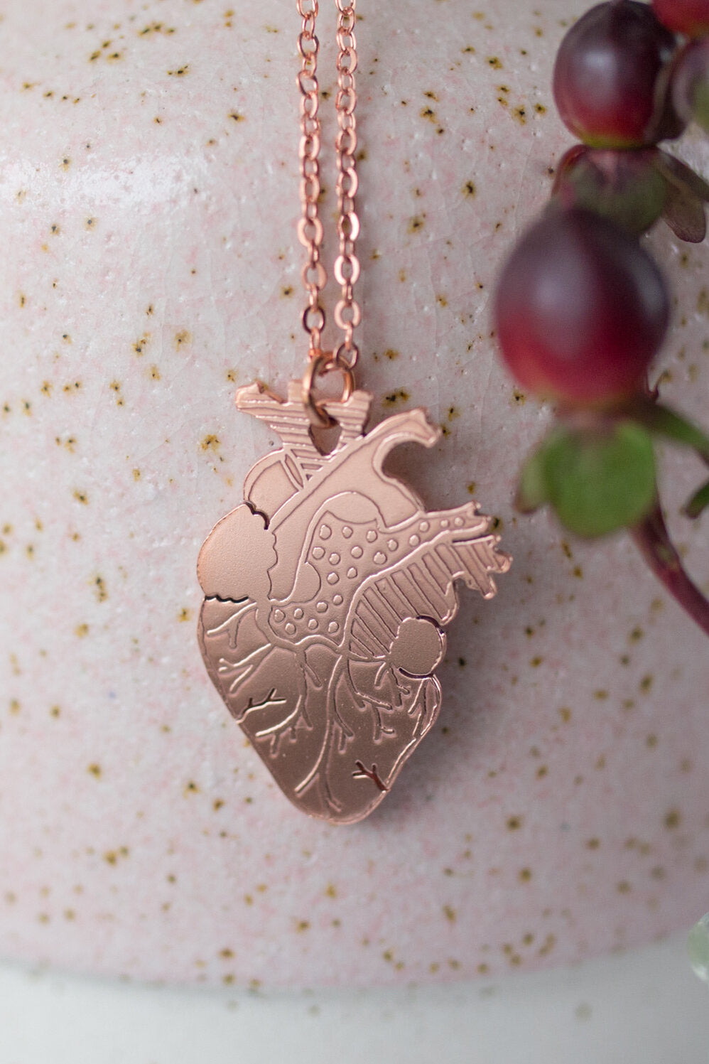 Smithstine Copper Etched Anatomical Heart Necklace